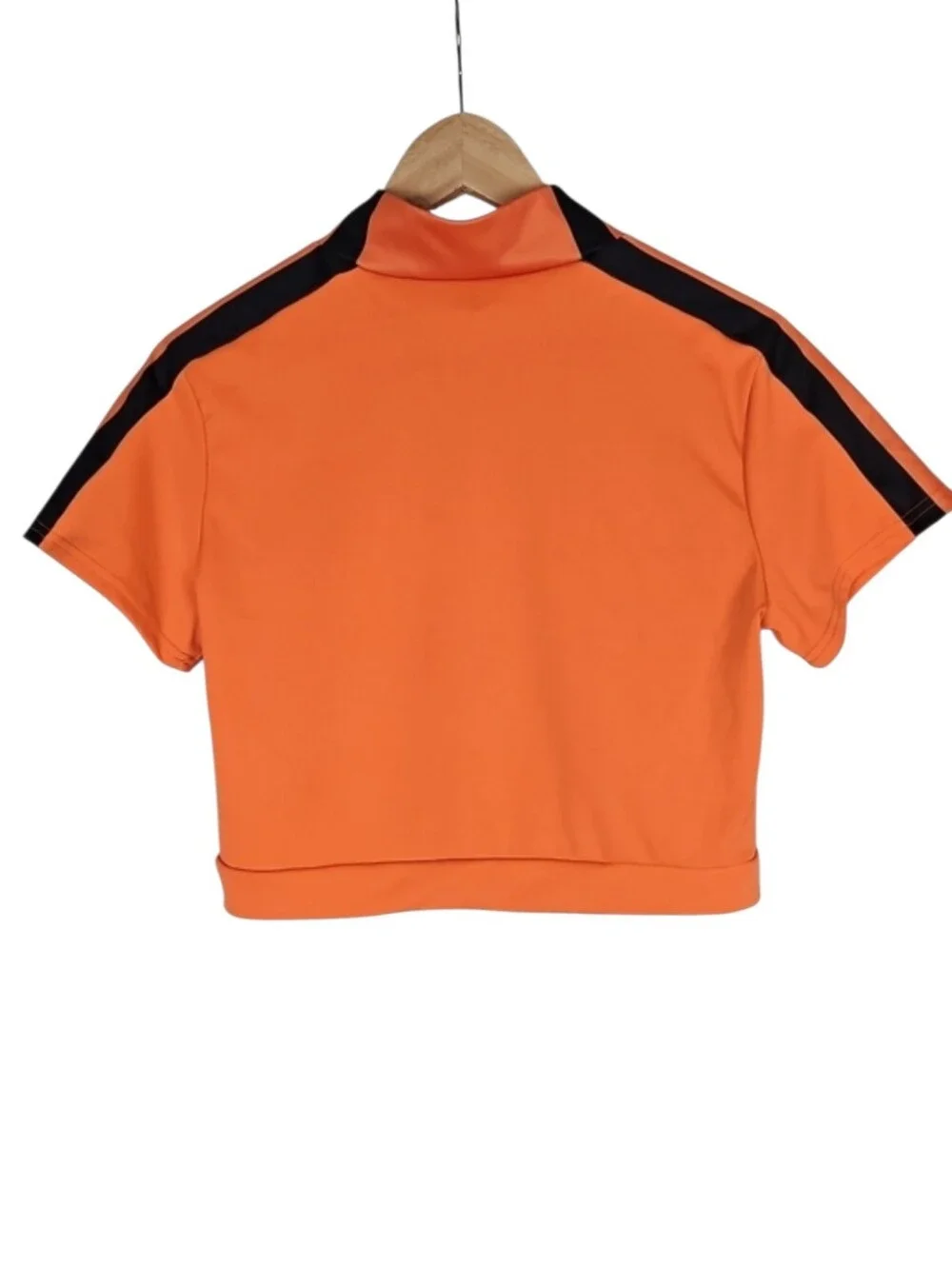 Women’s 2 Piece Athletic Set Neon Orange Track Shorts & Zip Crop Tee, Size L